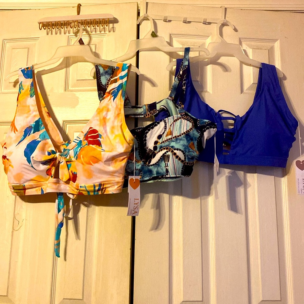 LYSA Swim plus size ladies bikini tops; size: 3X(26W). You get all 3.